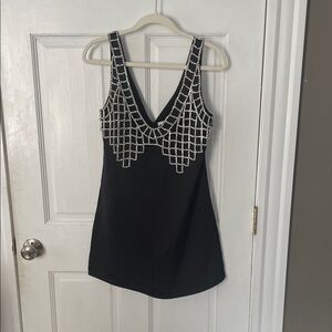 Self portrait Black Sleeveless Dress with Silver Beading